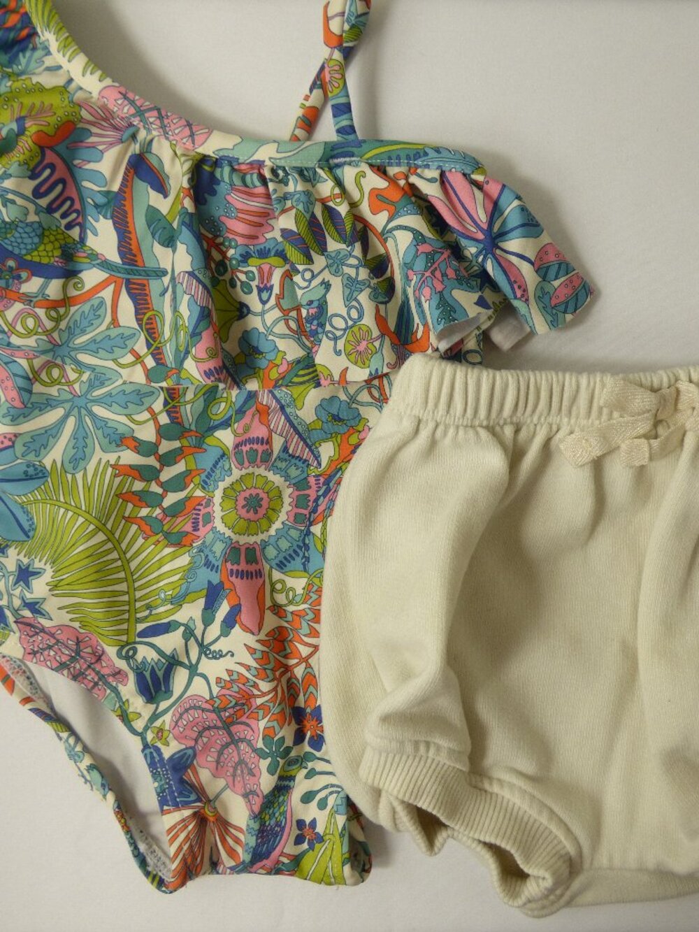 Janie & Jack Floral Swimsuit & ZARA Cover-Up Shorts, Size 3-6 Months